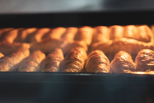 Croissant baking in the oven