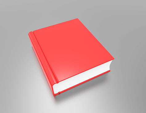 A single red book on a Gray surface