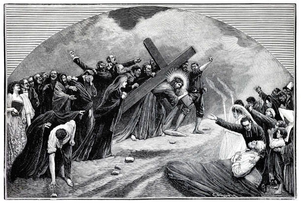 illustrations, cliparts, dessins animés et icônes de via crucis - chemin de croix - jésus portant la croix gravure 1894 - stations of the cross