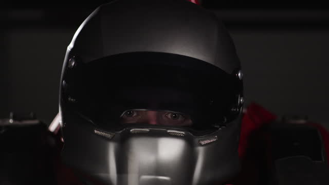 Driver's helmet in a race car