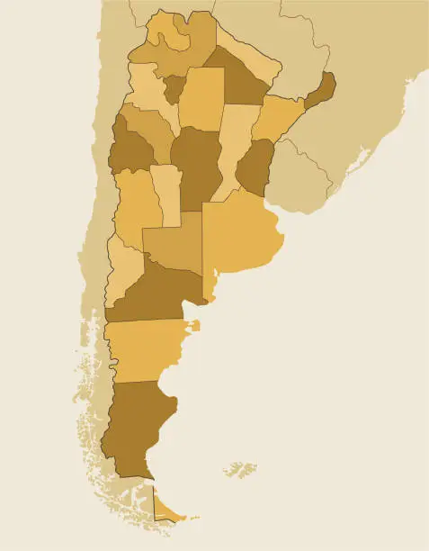 Vector illustration of Argentina high detailed map with regions and national borders. South America country