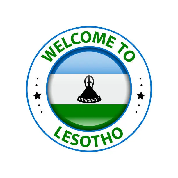Vector illustration of Vector Stamp. Welcome to Lesotho. Glossy Icon with National Flag. Seal Template