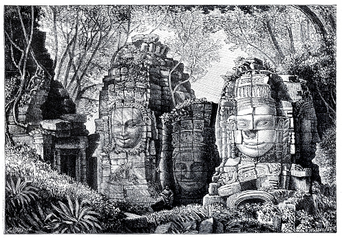 Four-faced pillars at Banh-Yong, each with a different aspect of Buddha
Original edition from my own archives
Source : Natura Ed Arte 1894-95