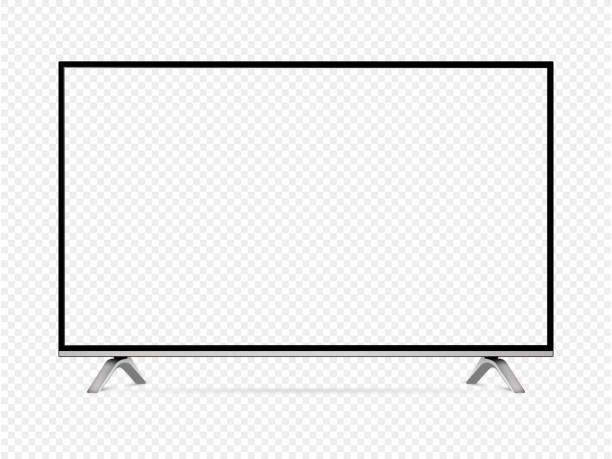 Modern oled tv with transparent screen isolated on transparent background Realistic tv screen. Smart tv mockup. Blank television template. Vector illustration. smart tv stock illustrations