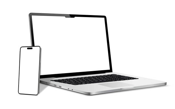 Isolated Devices Mockup. Smartphone and Laptop device with blank screen. Laptop and phone mock up. Vector illustration for responsive web design. Cell stock illustrations
