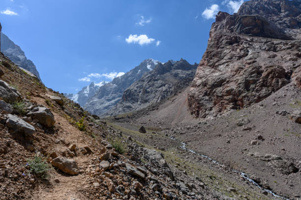 hiking trail in the mountains of tajikistan. - italian lake district stock-fotos und bilder