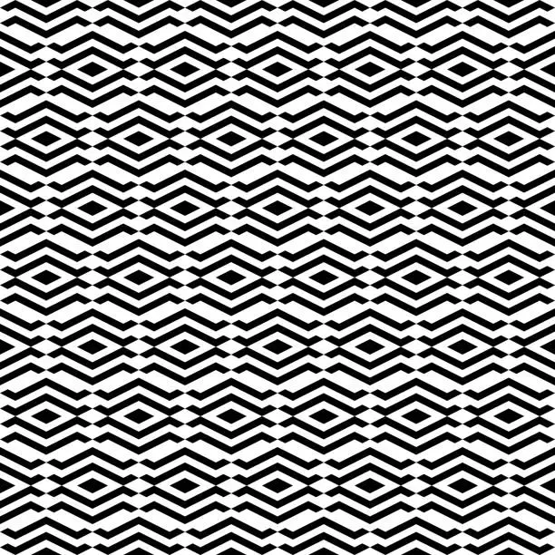 Vector illustration of Seamless pattern. Rhombuses, figures ornament. Geometrical background. Diamonds, curves wallpaper. Geometric backdrop. Digital paper, textile print, web design, abstract. Ethnic motif. Vector artwork