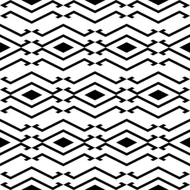 Vector illustration of Seamless pattern. Rhombuses, figures ornament. Geometrical background. Diamonds, shapes wallpaper. Ethnic motif. Geometric backdrop. Digital paper, textile print, web design, abstract. Vector artwork.