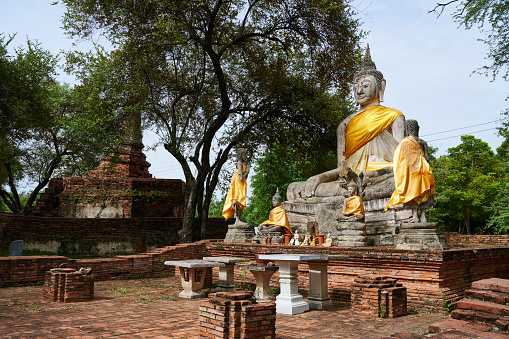 Ancient Buddha statue at Wat Wora pho. Ayutthaya. Phra Nakhon Si Ayutthaya province. Thailand.