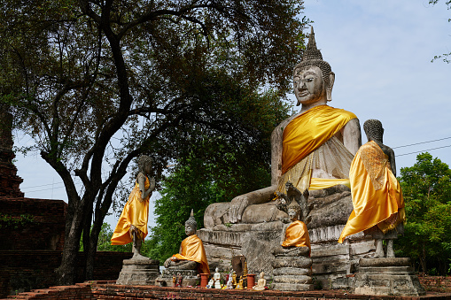 Ancient Buddha statue at Wat Wora pho. Ayutthaya. Phra Nakhon Si Ayutthaya province. Thailand.