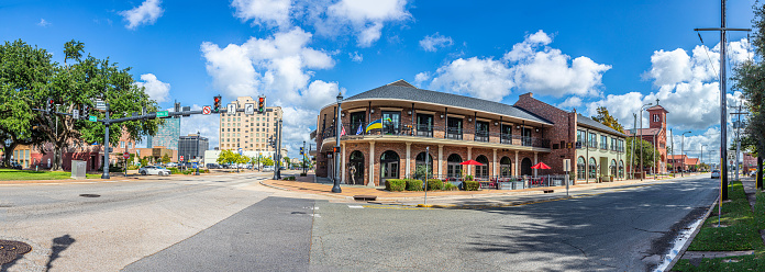 Lake Charles, USA - October 23, 2023: historic buildings in old town in Lake Charles, Louisiana, USA.