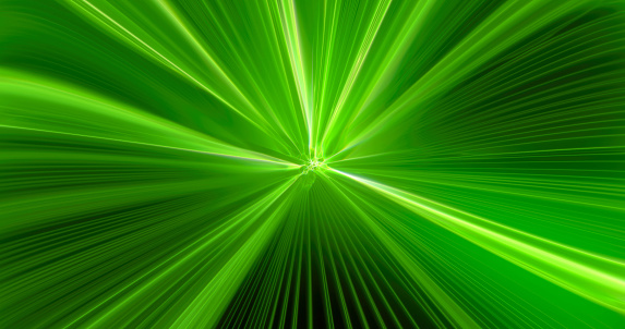 Green energy magic high-speed high-tech light digital tunnel frame of futuristic light rays energy lines. Abstract background.