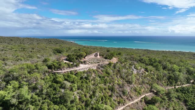 Historic Old Spanish Fort Perched On Hilltop In Puerto Rico Cinematic Drone Video