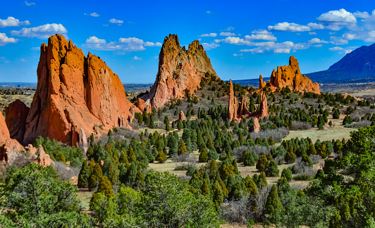 Eroded red-sandstone formations. Garden of the Gods, Colorado Springs, Colorado, USA