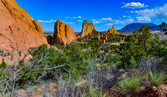 Eroded red-sandstone formations. Garden of the Gods, Colorado Springs, Colorado, USA