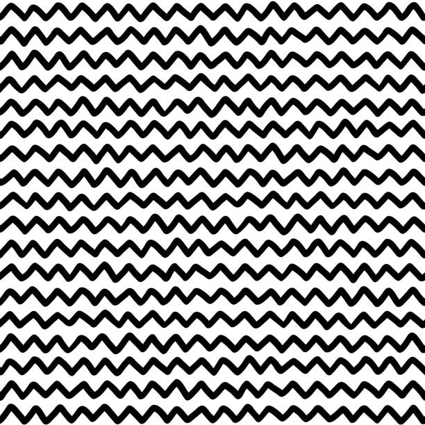 doodle zig zag seamless pattern. abstract black horizontal hand drawn zigzag lines seamless pattern. geometric repeating stripes. wavy fabric texture. vector illustration on white background - design imbalance brush stroke scribble点のイラスト素材／クリップアート素材／マンガ素材／アイコン素材