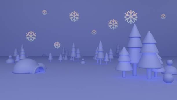 snowflakes falling in the forest, cyclic animation, cartoon style, abstraction, 3D rendering
