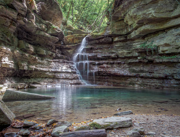 istock Little waterfall on a narrow creek 2018909271