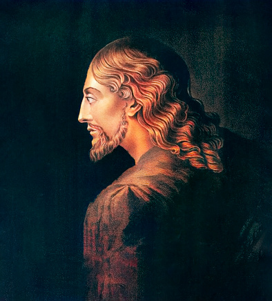 Vintage image features a side profile of Jesus Christ, the central figure in Christian theology. Jesus is revered as the Savior, bringing forgiveness and eternal life through his sacrificial death and resurrection. Christians believe that by accepting Jesus as their Savior, they can be reconciled with God, attain forgiveness for their sins, and receive the promise of eternal life. Jesus serves as the bridge between humanity and God, fulfilling the role of the Messiah prophesied in the Old Testament and providing a moral example for believers to follow.