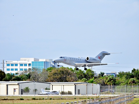 Boca Raton, Palm Beach County, Florida, USA, February 16, 2024. A Cessna 750
fixed wing multi engine (12 seats / 2 engines)
N790XJ arriving at the Boca Raton airport.