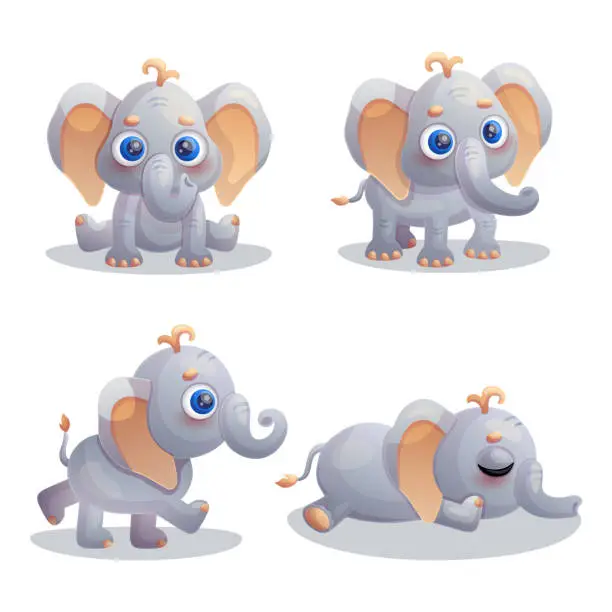 Vector illustration of Adorable elephant characters set