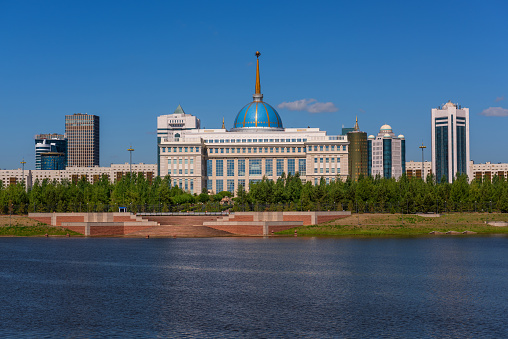 Astana, Kazakhstan. 06/19/2017.The residence of the President of Kazakhstan Akorda on the banks of the Ishim River in the city of Astana on a summer day