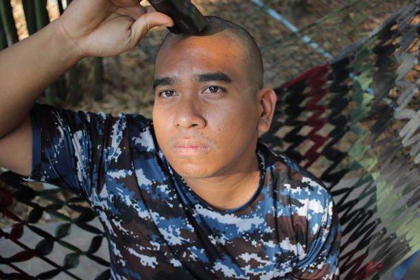 sick man cut his own hair
