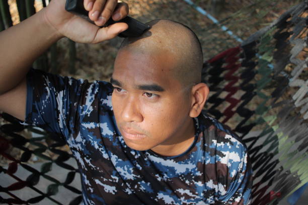 sick man cut his own hair