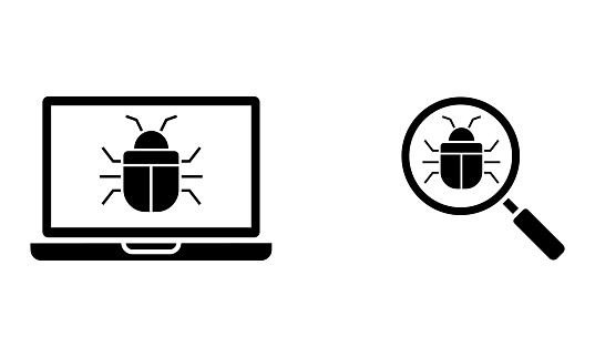 Computer bugs, illustration of virus and malware icon vector