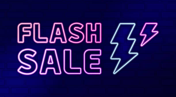 istock Neon light line illustration of FLASH SALE with thunder bolts for online shopping, e commerce and fashion Can be used for website, poster, flyer, brochure, ads, promo 2019280973