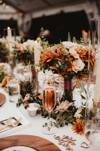 Wedding reception with glassware and silverware