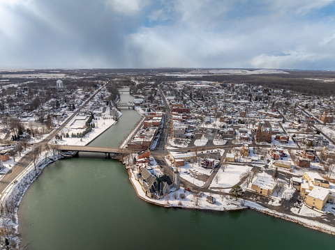 Winter aerial Image of the Seneca Falls, NY on a cloudy afternoon. (02-17-2024)