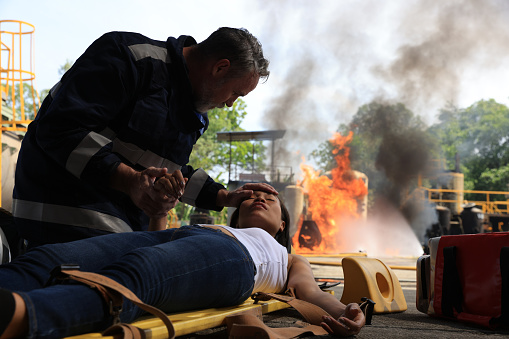 Rescue CPR helps fire victims Advanced Fire Fighter Practice or Training