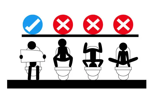 Vector illustration of The right way to use a sanitary ware in the public toilet