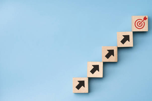 istock wood cube block with growth according to business goals 2019369943