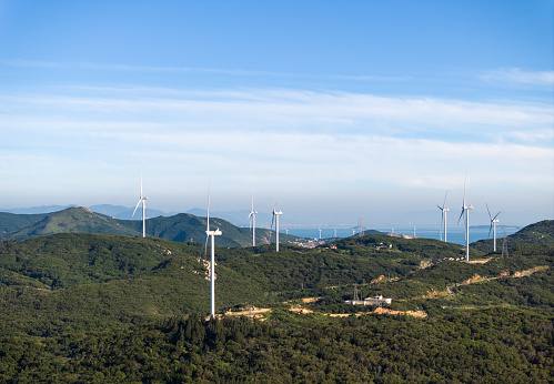 Bird's-eye view of the wind farm at the top of the mountain