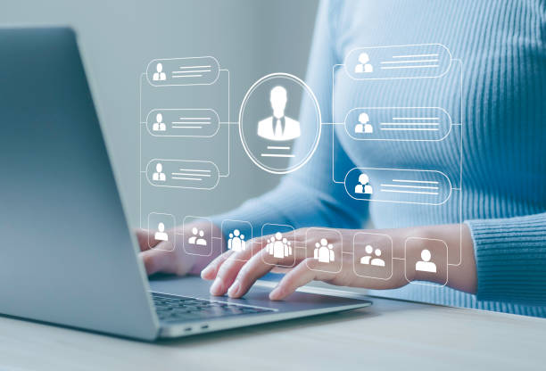 istock Business process and workflow automation with business hierarchical structure flowcharts. Business management organization in the company A relationship of command or subordination between members. 2019380265