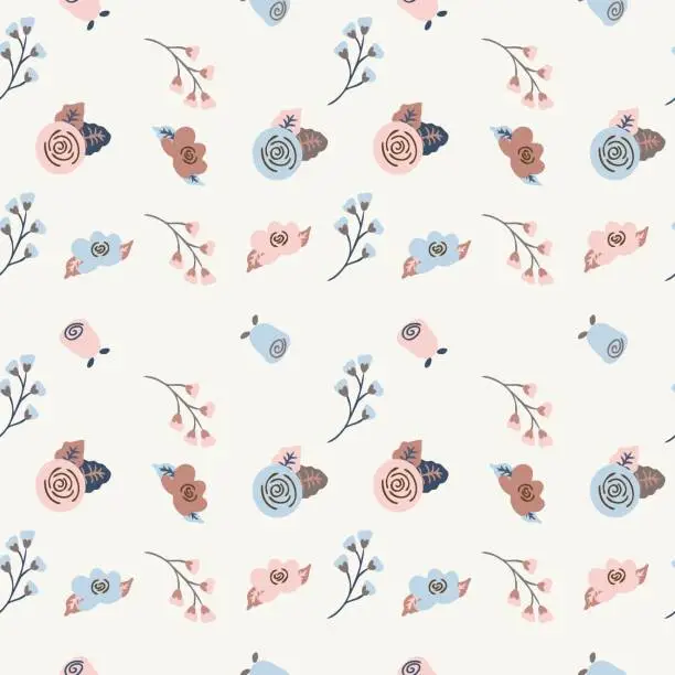 Vector illustration of Roses Seamless Pattern With Chic Style. Perfect For Fabric, Paper Wrap, Background, Wallpaper, Greeting Card. Graohic Vector Illustration