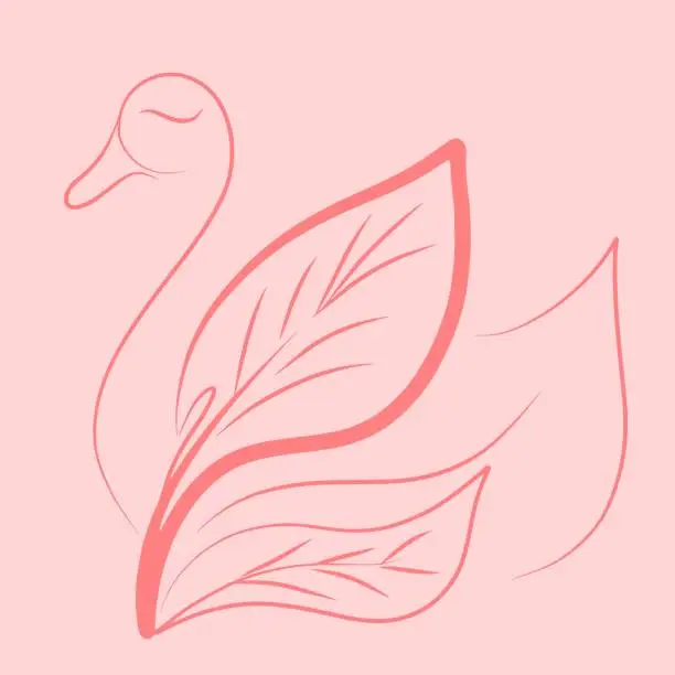 Vector illustration of Pink Swan Wall Art With Abstract Leaves As Its Wings Vector Illustration