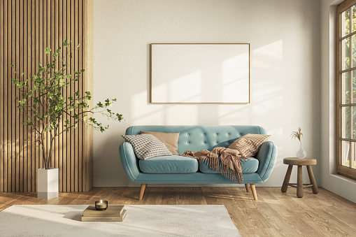 Modern mock up interior design of cozy living room, 3d rendering