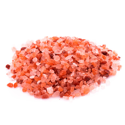 Himalayan Pink salt isolated on a white background