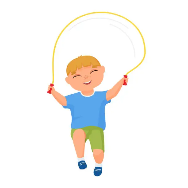 Vector illustration of Happy kid jumping rope