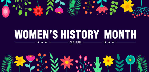 March is Women’s History Month background template with flower and women vector and women icon sign design. use to background, banner, placard, card, and poster design template. vector illustration. March is Women’s History Month background template with flower and women vector womens history month stock illustrations