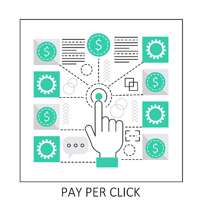 Pay per click advertising. Digital marketing strategy, online payments vector illustration