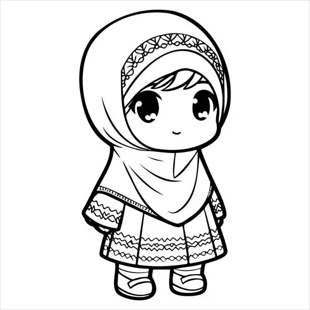Vector illustration of black and white Moslem girl pictures