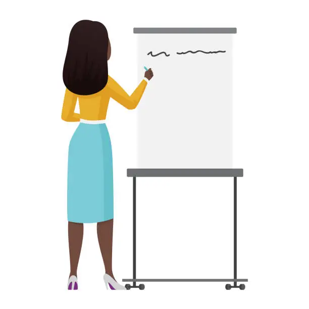 Vector illustration of Teacher standing at whiteboard to write, lesson at school or lecture at university