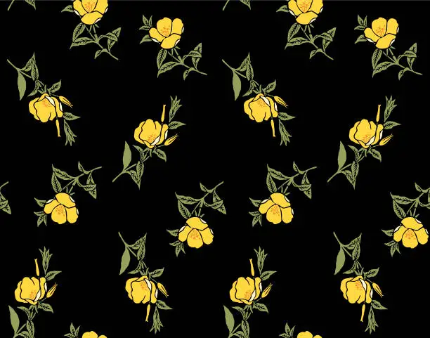Vector illustration of Japanese Wild Yellow Flower Leaf Vector Seamless Pattern