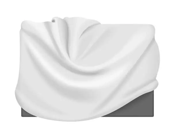 Vector illustration of 3D white cloth cover on box, podium or pedestal covered with silk fabric