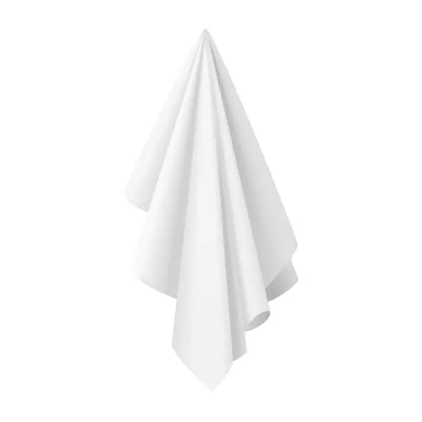 Vector illustration of 3D white hanging cloth with folds of silk material, handkerchief or tablecloth