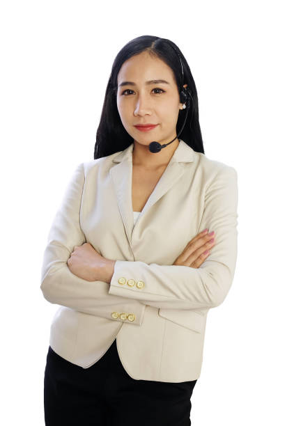istock Businesswoman Call Center and technical Support staff with headset Smiling isolated on white background. Asian customer support team 2019621785